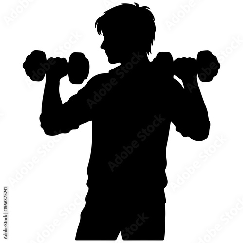silhouette of man lifting dumbbells in home workout minimalist black and white