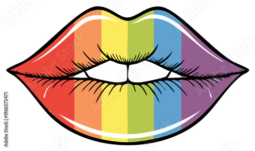 Rainbow-colored lips illustration with vibrant striped design, celebrating LGBTQ+ pride
