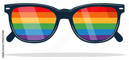 Dark Framed Sunglasses with Rainbow Stripes Reflecting in the Lenses