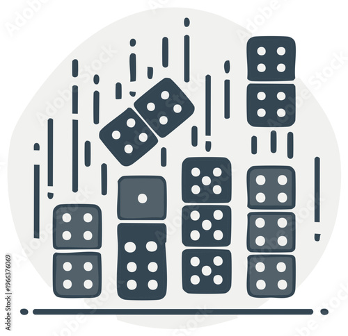 Abstract illustration of stacked dice representing strategy, risk, and games