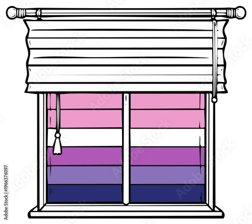 Window with Blinds Featuring Genderqueer Pride Flag Colors