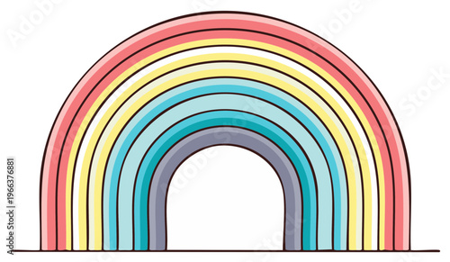 Colorful cartoon rainbow illustration showing seven distinct layers in arch shape