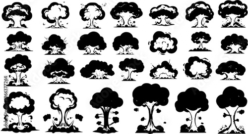 Atomic Explosion Silhouettes: Vector Mushroom Cloud Designs