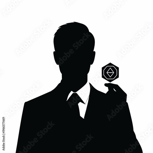 Silhouette of a Blockchain Developer Holding a Digital Cryptocurrency Token Financial Tech