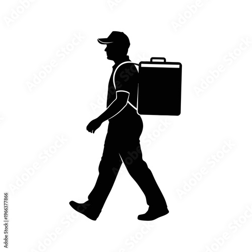 Silhouette of a Delivery Driver Carrying a Thermal Food Backpack Gig Economy Lifestyle