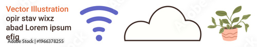 Connectivity, technology integration, nature, digital storage, networking, environment. wireless symbol, cloud icon potted plant together. Connectivity and technology integration concept