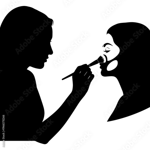 Silhouette of a Makeup Artist Applying Contour with a Specialized Brush Beauty Industry
