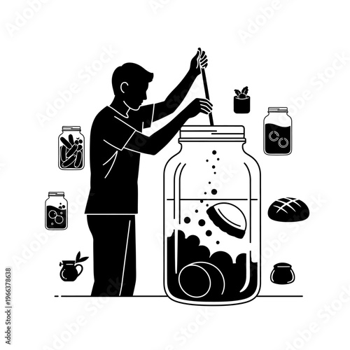 Silhouette of a Person Brewing Fermented Tea in a Large Glass Jar Healthy Probiotic Foods