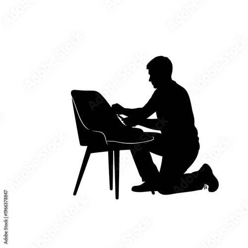 Silhouette of a Person Restoring a Vintage Mid-Century Modern Chair Upcycling and Design