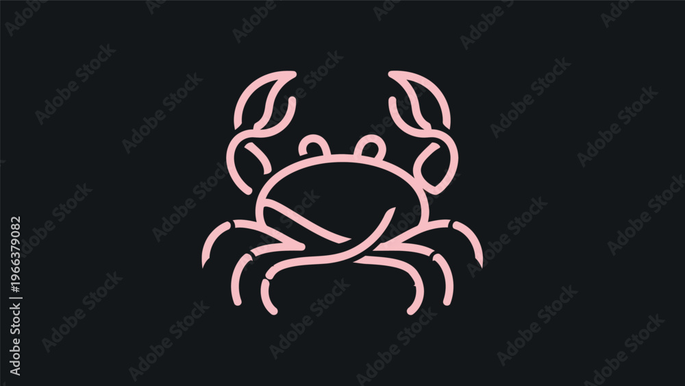 Fototapeta premium Pink crab line art on black background