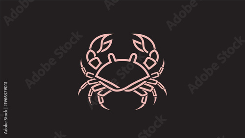 Pink crab line art on black background