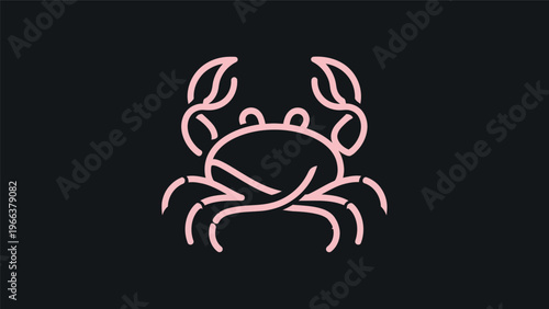Pink crab line art on black background