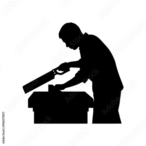 Silhouette of a Woodworker Using a Specialized Pull Saw Fine Carpentry and Craftsmanship