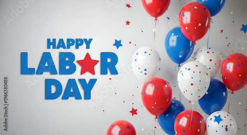 Happy labor day celebration with balloons and confetti
