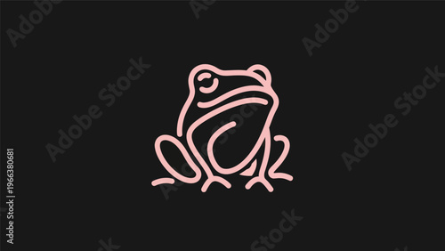 Pink line art frog illustration on black