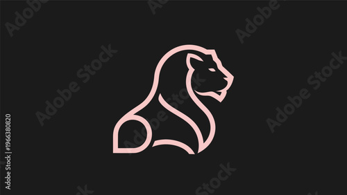 Pink lion outline on black background