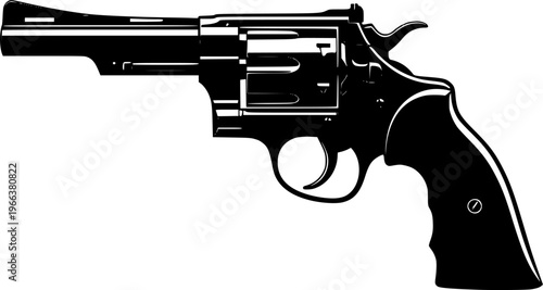 Revolver Pistol Silhouette Vector Black and White
