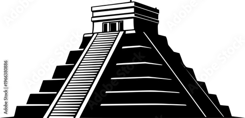 A Mayan Pyramid Like Chichen Itza Clean Vector Silhouette
