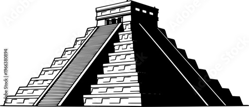 A Mayan Pyramid Like Chichen Itza Clean Vector Silhouette
