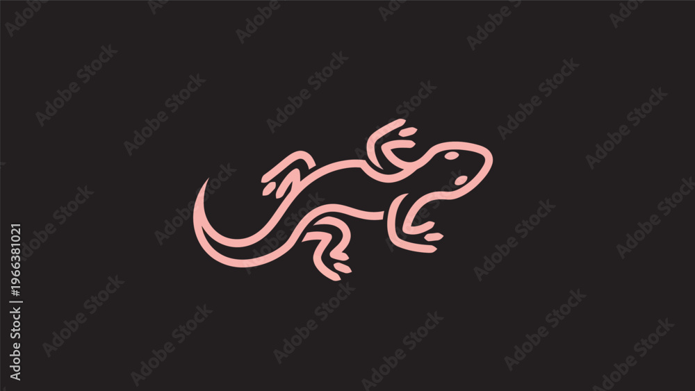 Obraz premium Pink lizard outline on black background