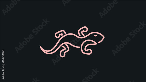 Pink lizard outline on black background