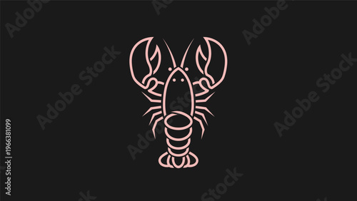Pink lobster outline on black background