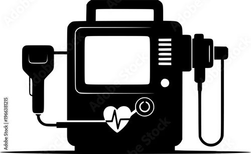 Defibrillator Black Silhouette Vector Illustration defibrillator, silhouette, vector, illustration, black, medical, emergency, nubes, attack, cardiac, nailing, shock, electric, device, cpr, resuscitat