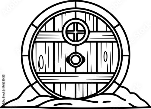 Round Hobbit Style Door Icon Line Art Vector
