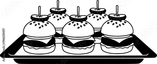 Mini Slider Burgers Icon Black and White Vector
