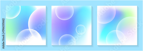 Clean abstract bubble background with transparent spheres and soft blue gradient airy and fresh design for beauty and skincare concept