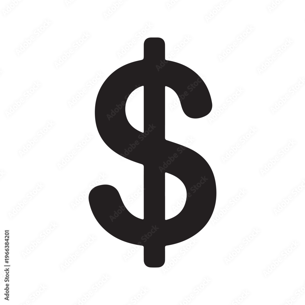Obraz premium Black dollar sign vector silhouette isolated on white background. Dollar sign icon illustration design. 