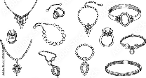 Jewelry Collection Sketch: Necklace, Ring, Bracelet Designs