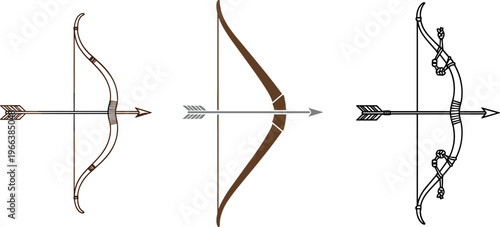 Bow and Arrow Illustration Set in Various Styles for Archery, Sports, and Hunting Concepts