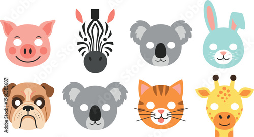 Cartoon Animal Mask Set Featuring Pig, Zebra, Koala, Rabbit, Dog, Giraffe, and More for Kids' Parties, Playtime, and Costume Designs
