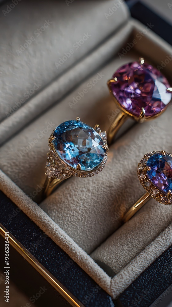 Fototapeta premium Luxury Gold Rings with Blue and Purple Gemstones