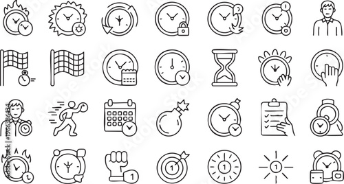 Productivity and Deadline Icon Set Featuring Clocks Timers and Scheduling Symbols