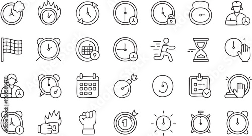 Clock Timer and Scheduling Icon Set for Project Planning and Task Management