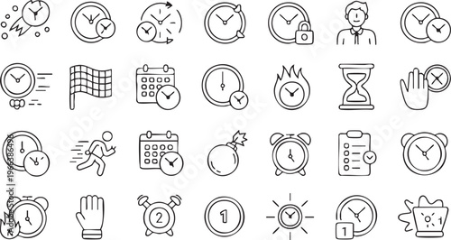 Modern Productivity Icons Featuring Deadline Planning and Workflow Concepts