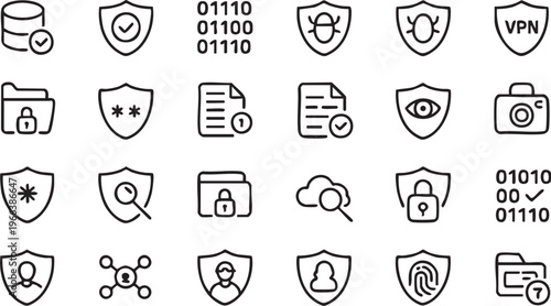 Professional Data Security Icon Set Featuring Privacy and Encryption Concepts