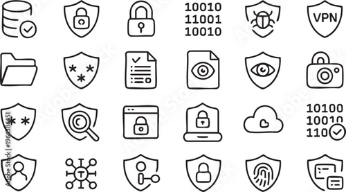 Secure Network and Data Protection Icon Set for Technology Applications