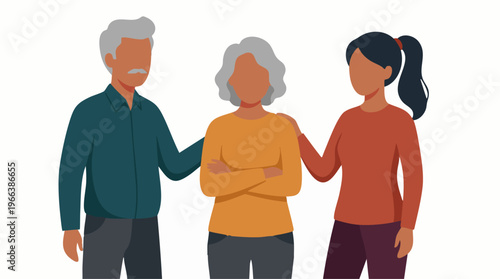 Intergenerational family showing care and support for senior woman