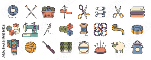 Knitting and Sewing Icon Set