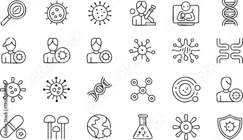 Virus Bacteria and DNA Icon Collection for Scientific Research and Education