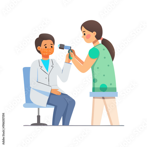 Dermatologist examining patient's skin with dermatoscope in clinic