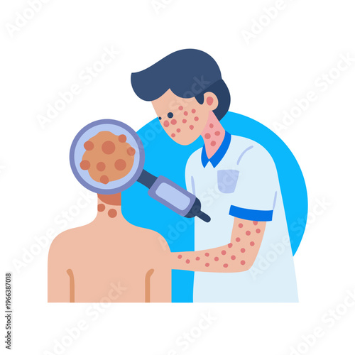 Dermatologist examining patient's skin with dermatoscope in clinic