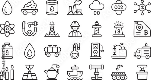 Oil and Gas Line Icons for Energy Production and Industrial Systems