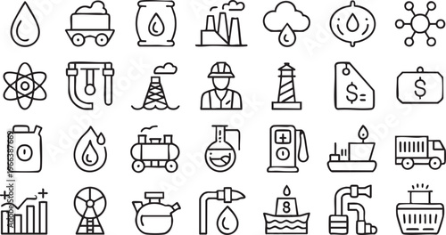 Oil Gas and Energy Line Icons for Industry and Environmental Concepts