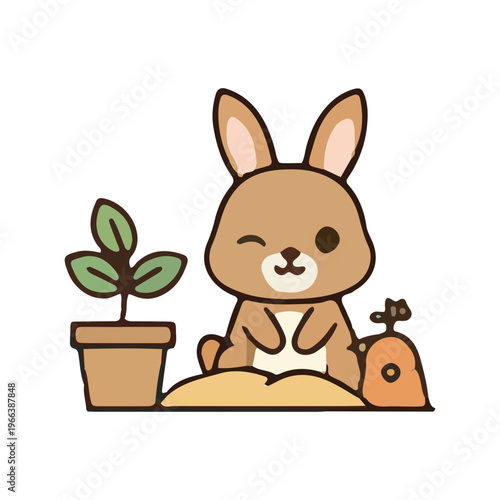 Cute Bunny Gardening Illustration