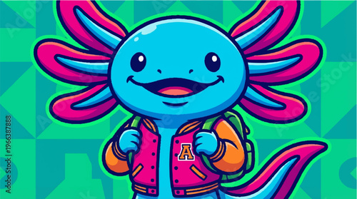Colorful Cartoon Axolotl Character.