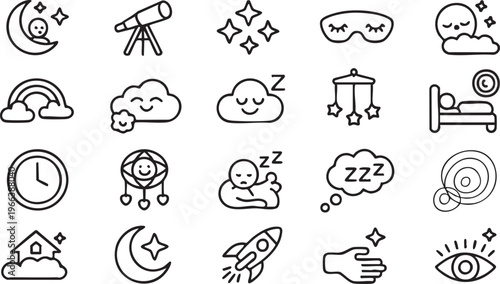 Nighttime and Sleep Icon Collection for Wellness and Meditation Apps